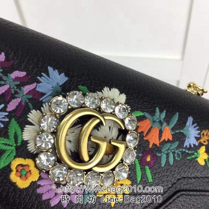 GUCCI古馳原單 新款高仿GUCCI新款專櫃品質原單貨實物實拍499617 克皮繡花鏈條單肩斜挎包 HY1210